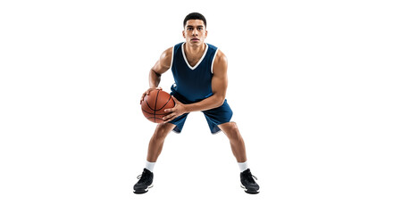 Basketball Player Dribbling Ball in Studio Isolated on White