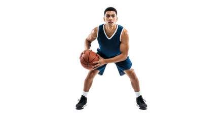 Basketball Player Dribbling Ball in Studio Isolated on White