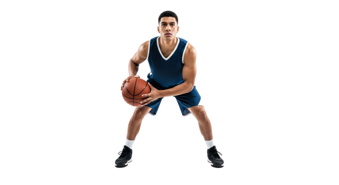 Basketball Player Dribbling Ball in Studio Isolated on White