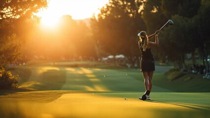 Evening Golf Swing Under Sunset With Golden Light Generative AI - Powered by Adobe