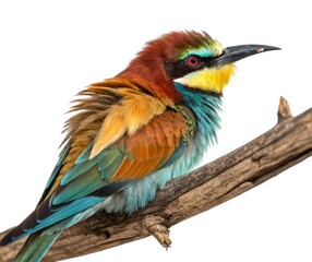 Fototapeta premium A colorful blue and yellow macaw, an exotic bird, perches on a branch in the wild