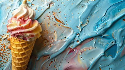 close up of an delicious ice cream on colored background, sweet ice cream on the table
