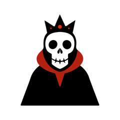 Gothic skull wearing crown and cloak illustration for royal dark fantasy concept
