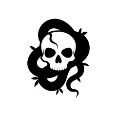 Skull wrapped in snakes and gothic vines illustration for occult fantasy design