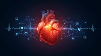 Digital heartbeat visualization with medical icons and network connections - Powered by Adobe