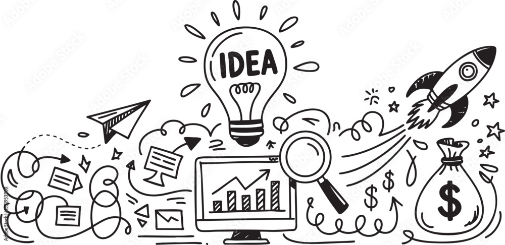 Fototapete dynamic business idea sketch illustration a creative depiction of innovation strategy planning and g