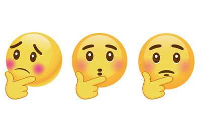 Three thinking face emojis isolated on transparent background