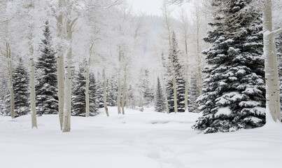 Fototapeta premium Snow-covered forest landscape illustrating winter chaos