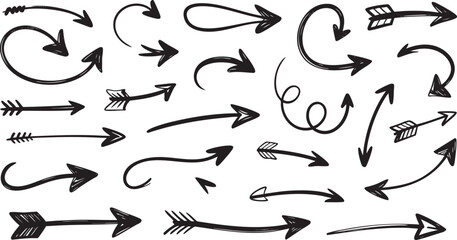 Hand Drawn Arrow Collection Vector Illustration Set: Directional Graphic Elements for Design Projects, Sketch Style Arrows for Presentations and Infographics