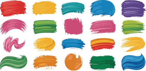 Brush Stroke Collection Vector Illustration Set: Colorful Graphic Elements for Design Projects, Paint Style Strokes for Presentations and Infographics