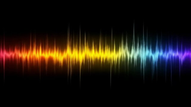 Vibrant sound wave spectrum pulsating across a black background