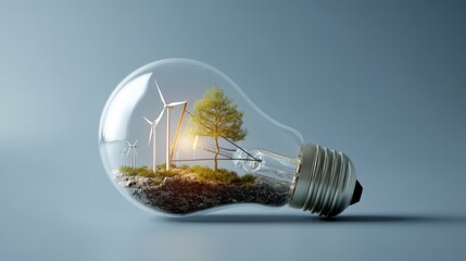 Light bulb glowing with wind turbine inside
