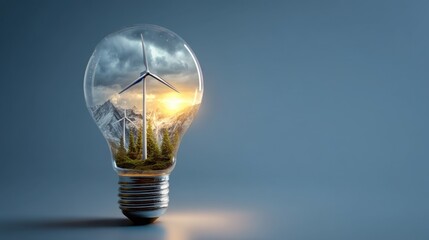 Light bulb glowing with wind turbine inside