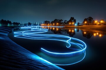 Artistic light trail representing carbon neutrality