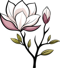 Colorful Magnolia Bloom Illustration.
