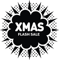Festive Xmas flash sale announcement in black cloud burst with polka dots transparent background