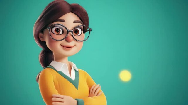 A cheerful woman with glasses smiling. She has her arms crossed, exuding a confident and friendly vibe