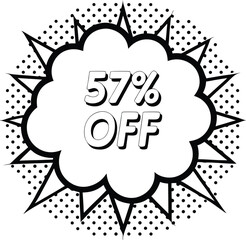 Fifty seven percent off outlined sale burst with halftone dot background for promotion and marketing