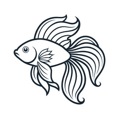 Betta fish line art icon. Elegant outline of fighting fish in motion.