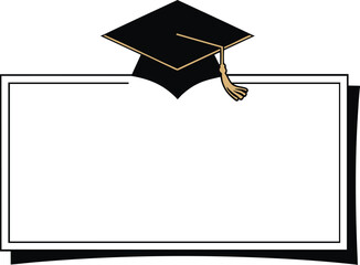 Elegant Graduation Announcement Template with Black Background and Golden Cap Illustration for Academic Achievements and Educational Milestones Design Projects