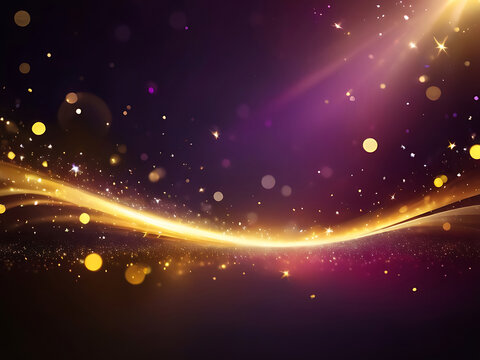 Fototapeta Luxurious Abstract Background with Golden Spotlight, Bokeh Lights, Glitter Sparkles on Purple Gradient Texture – Elegant Design Pattern for Modern Digital Art   AI