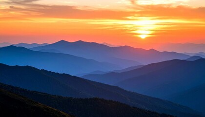 Fototapeta premium Majestic Mountain Range Bathed in the Warm Golden Glow of a Breathtaking Sunset