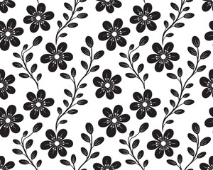 Dark Floral Pattern Background with Black Flowers and Branches for Textile Design, Wallpaper, and Wrapping Paper - Seamless Vector Illustration