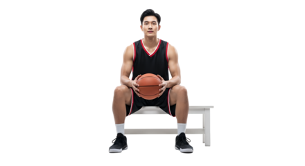 Man Sitting Holding a Basketball Waiting on a Bench