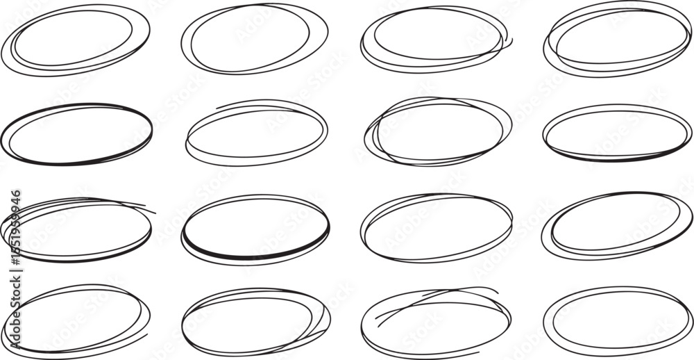 Poster hand drawn oval highlight marker collection: emphasize key points with doodle circles for text, note