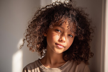 Portrait of young Black girl with afro and natural skin