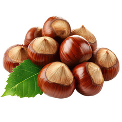 Obraz premium Pile of hazelnuts with leaf isolated on transparent background