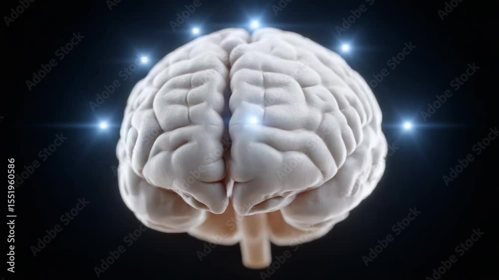 Poster illuminated brain: a detailed anatomical model of a human brain is shown against a black backdrop, i