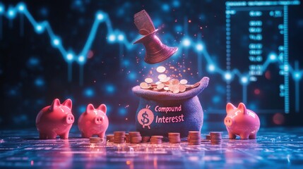 Creative Visualization of Compound Interest with Piggy Banks and Coins