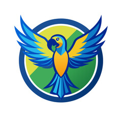 Obraz premium Vibrant blue and yellow macaw parrot logo with wings spread