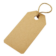 Tan paper tag with string attached for product labeling on transparent background