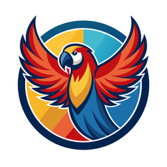 Vibrant macaw parrot logo with wings spread in a circle