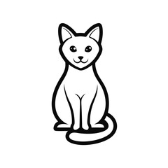 Simple black and white line art of a sitting cat