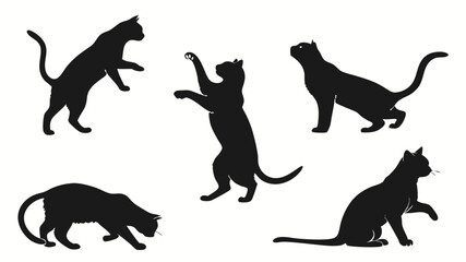 Diverse silhouettes of cats in various playful poses