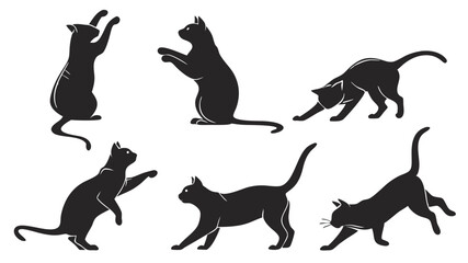 Collection of black cat silhouettes in various playful poses