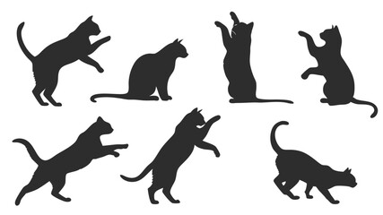 Diverse silhouettes of cats in various playful and relaxed poses