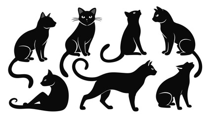 Collection of black cat silhouettes in various poses and styles