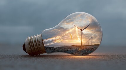 Light bulb glowing with wind turbine inside