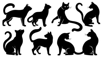 Collection of black cat silhouettes in various poses and styles
