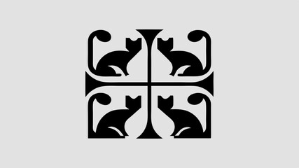 Stylized black cat motif with geometric cross design
