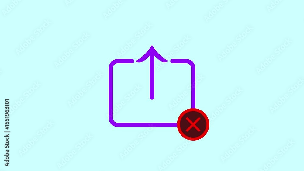 Poster purple upload icon with an upward arrow inside a rounded square on a light blue background