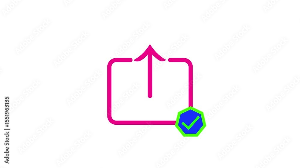 Poster simple outline of a pink upload icon with a white background and rounded corners representing sharin