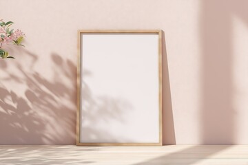 Blank Wooden Frame Mockup with Flower and Leaf Shadows