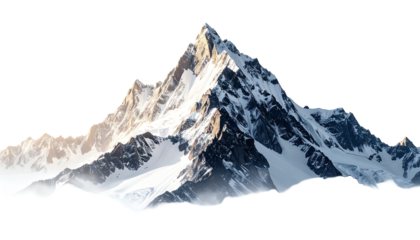 Majestic snow-capped mountain peak bathed in warm golden sunlight on a clear day