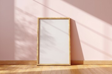 Empty Wooden Frame Leaning Against a Pink Wall Mockup