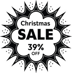 Festive Christmas sale boasts a thirty nine percent discount in black and white